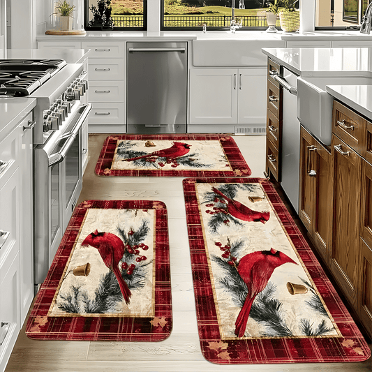 Christmas Cardinal Kitchen Mats, 1.5'x2' / 2'x2.5' / 1.5'x4'