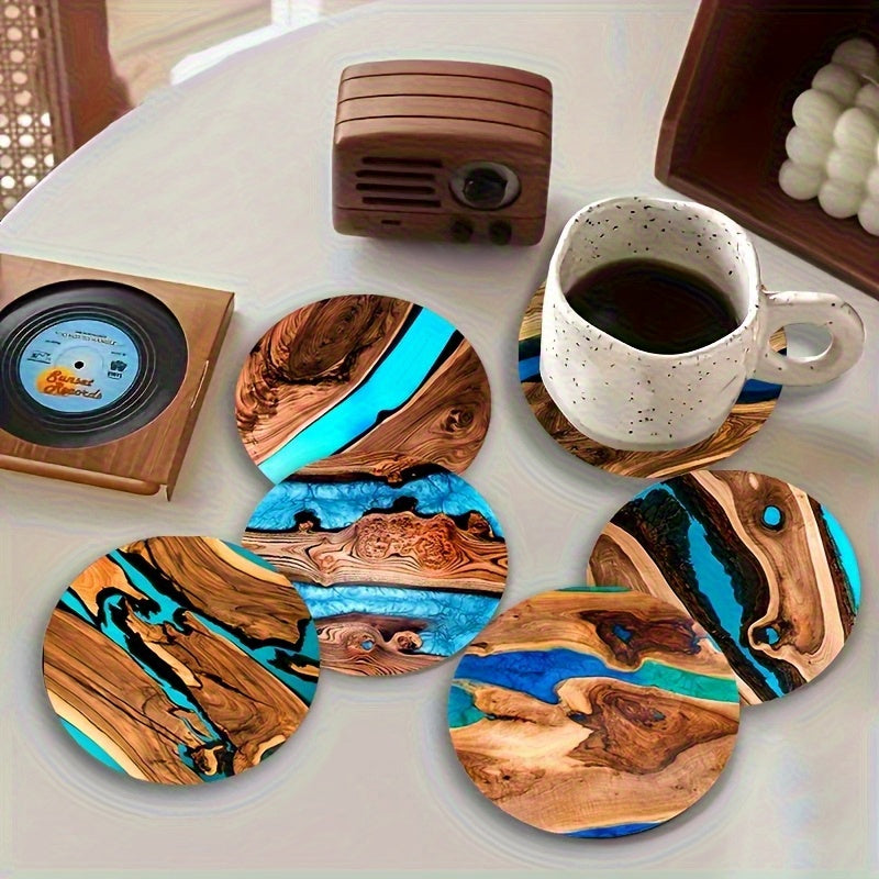 6-Piece Wood Grain Blue & Green Coasters