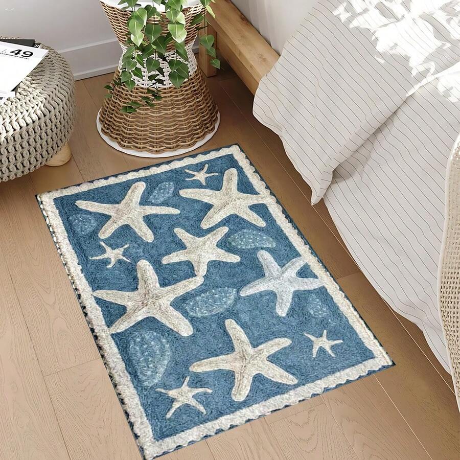 Ocean-Style Starfish Bathroom Mat – Plush Non-Slip, 1.5x2' & 2x3'