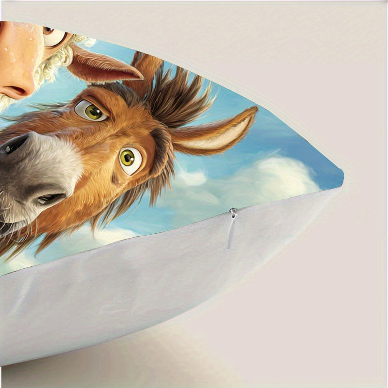 Farm Friends Selfie Pillow Cover – Donkey Mid-Laugh, 18"x18"