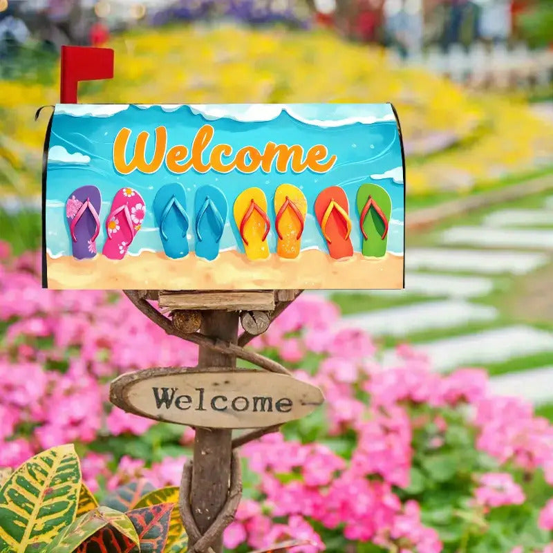 Tropical Flip-Flops Mailbox Cover – Adjustable Buckle, 18" x 21"