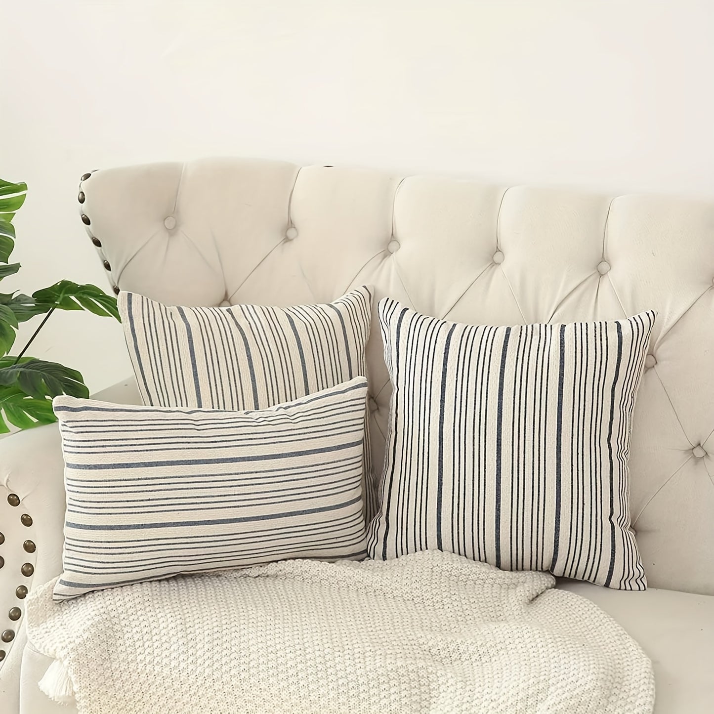 Minimalist Black & White Striped Linen Pillow Cover – Classic Stripe, 18" x 18"