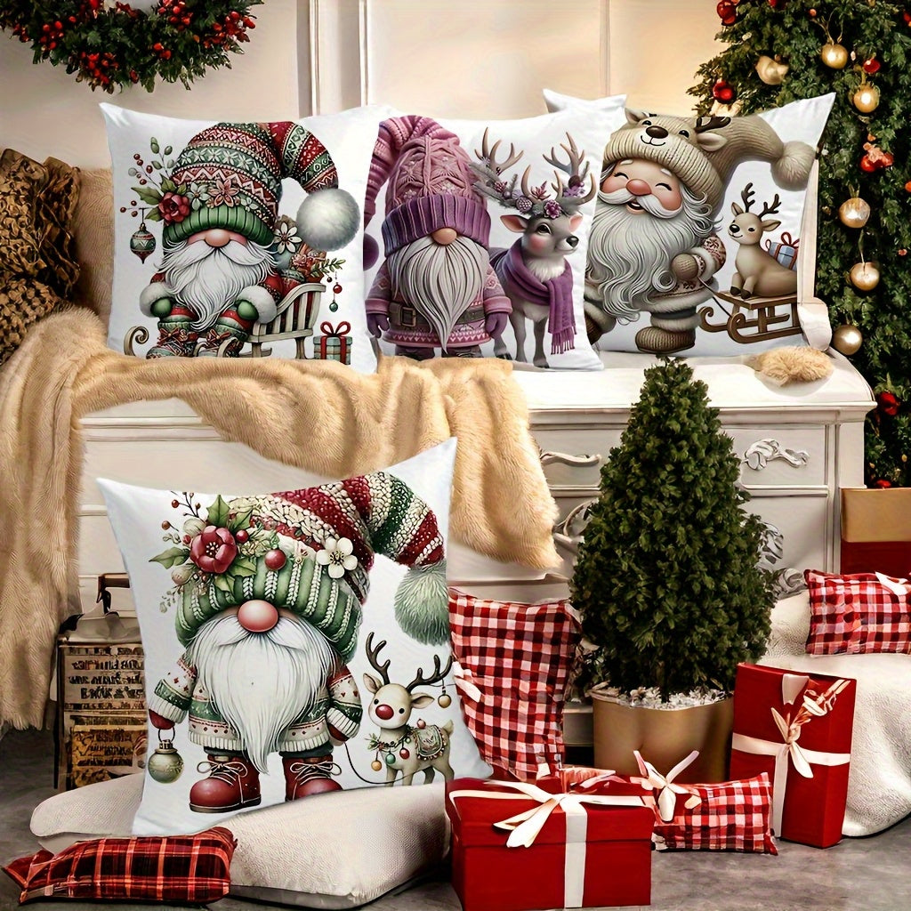 Festive Christmas Gnome & Reindeer Pillow Covers – 18x18"