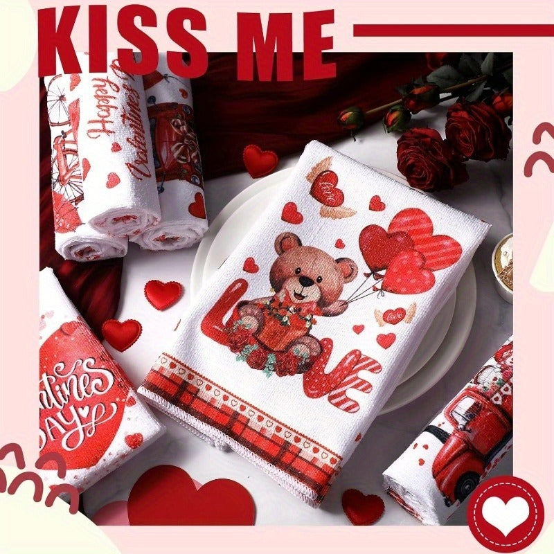 Charming 16x24 inch polyester kitchen towels featuring Valentine's Day gnomes, red trucks, and teddy bear designs for holiday décor – Coastal Pillows Plus.