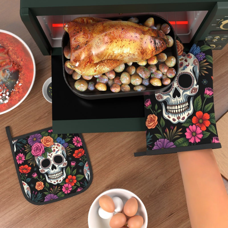 Day of the Dead Kitchen Set – Heat-Resistant Oven Mitt & Potholder