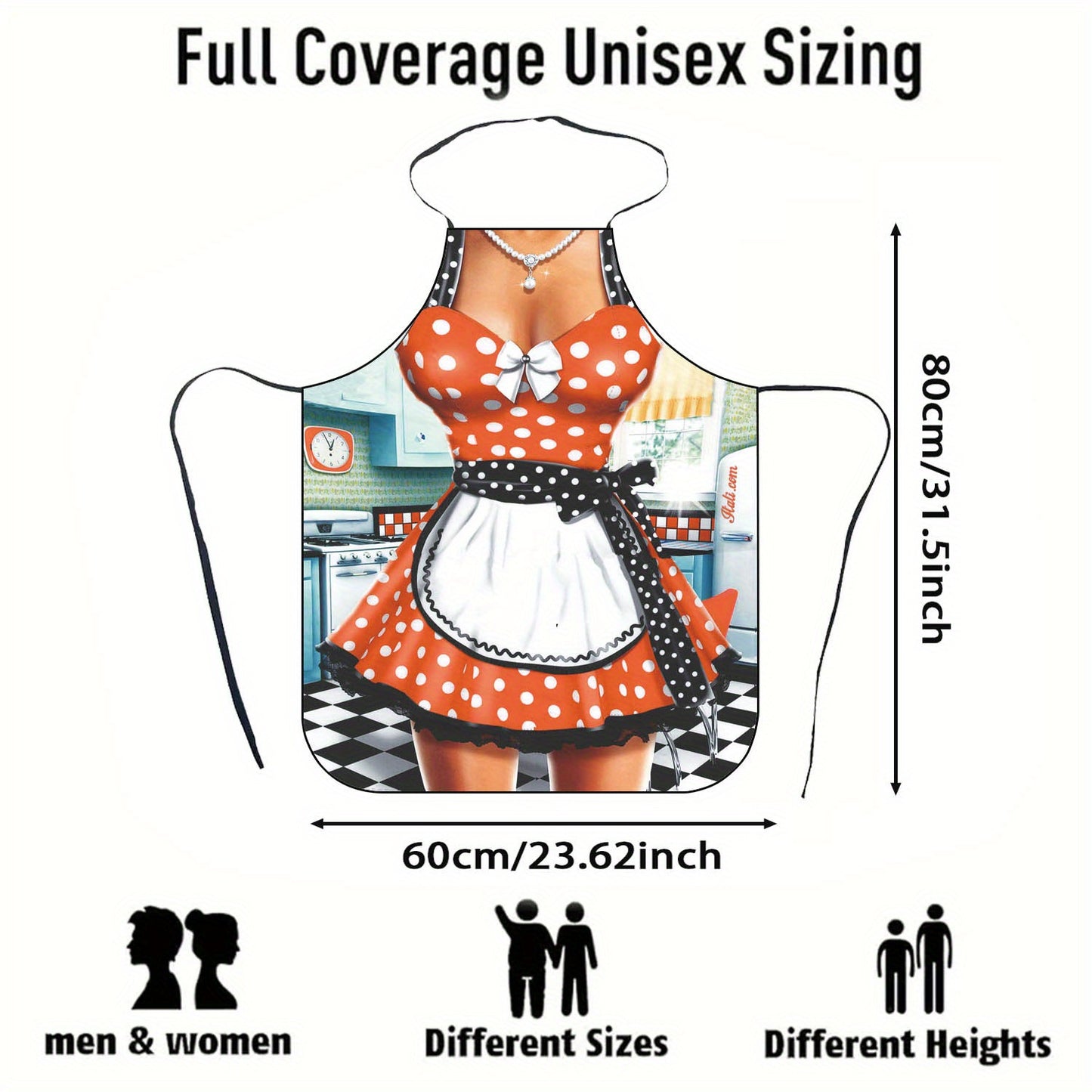 Sexy Retro 50s Polka Dot Dress Apron – Durable Polyester, (23.62" x 31.5")
