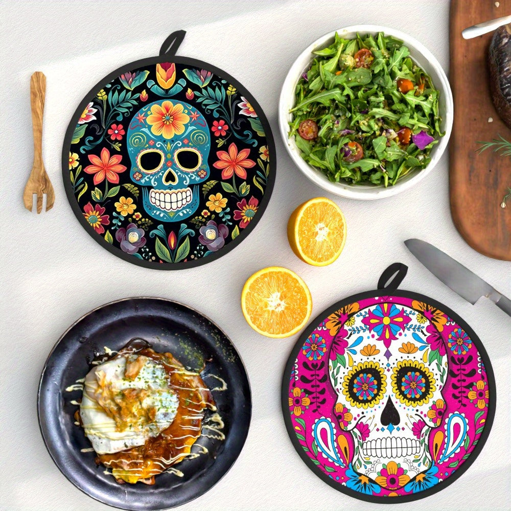 Sugar Skull Potholders – Double-Sided, Heat-Resistant 2-Piece Set