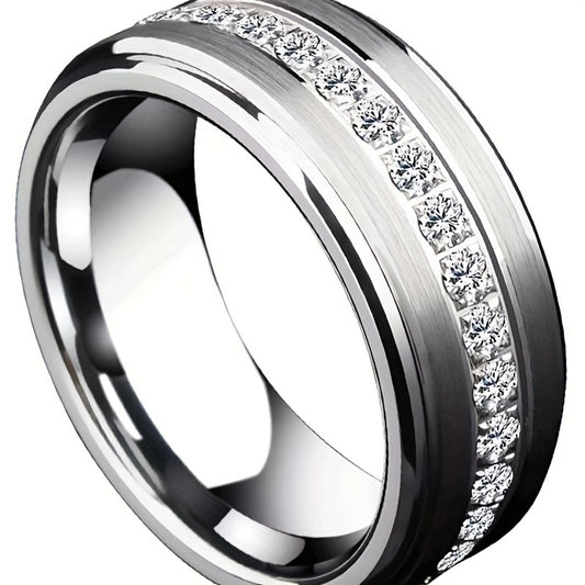 Classic Stainless Steel Ring with Synthetic Zirconia – Size 13