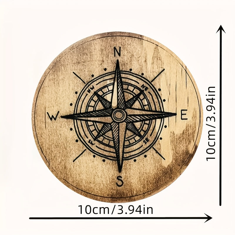 Nautical Wood Coaster Set – Compass and Anchor, 4"