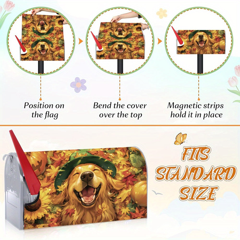 Autumn Golden Retriever Mailbox Cover – 21x18" Magnetic Fall Garden Décor