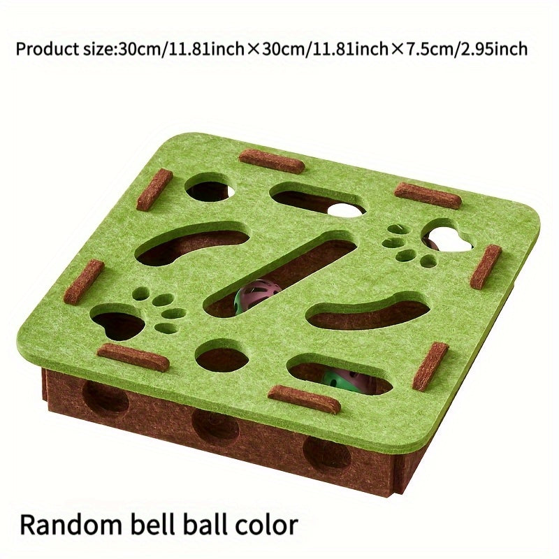 Interactive Cat Puzzle Toy with Maze Tunnel & Bell Ball – Durable Felt Construction