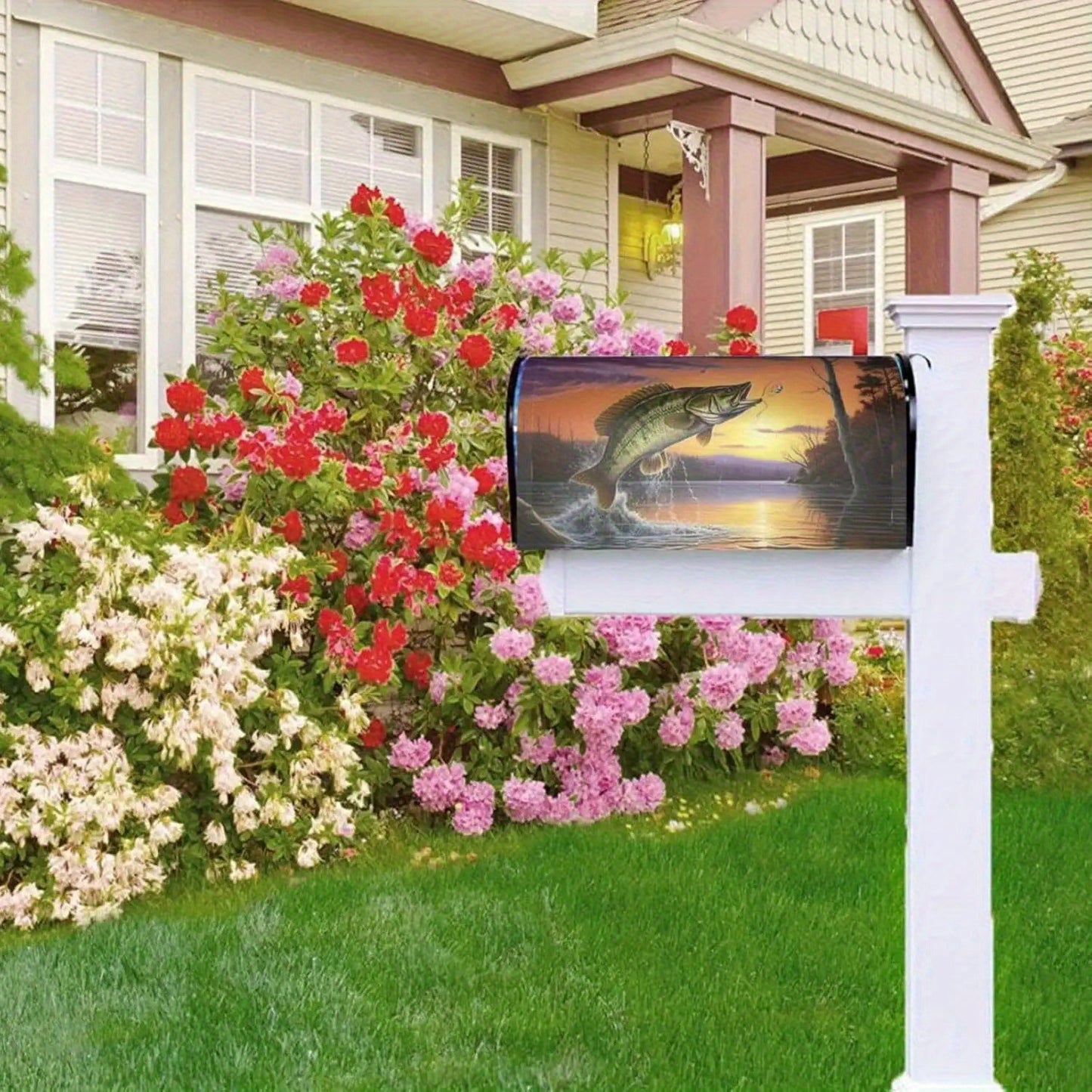 Sunset Bass Fishing Canvas Mailbox Cover – 18x21"