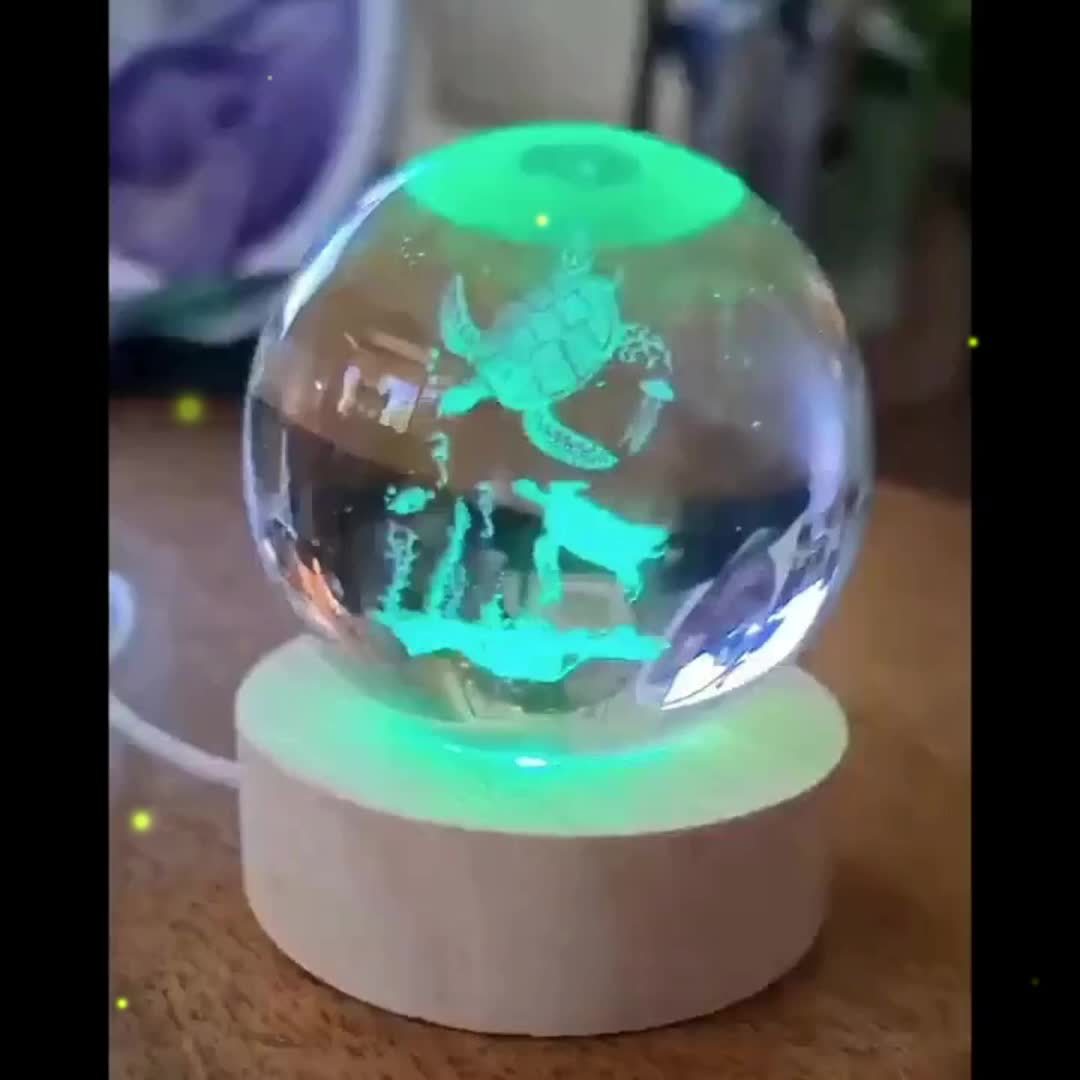 3D Turtle Crystal Ball LED Lamp – 16-Color USB Glass Sphere, 2.36"