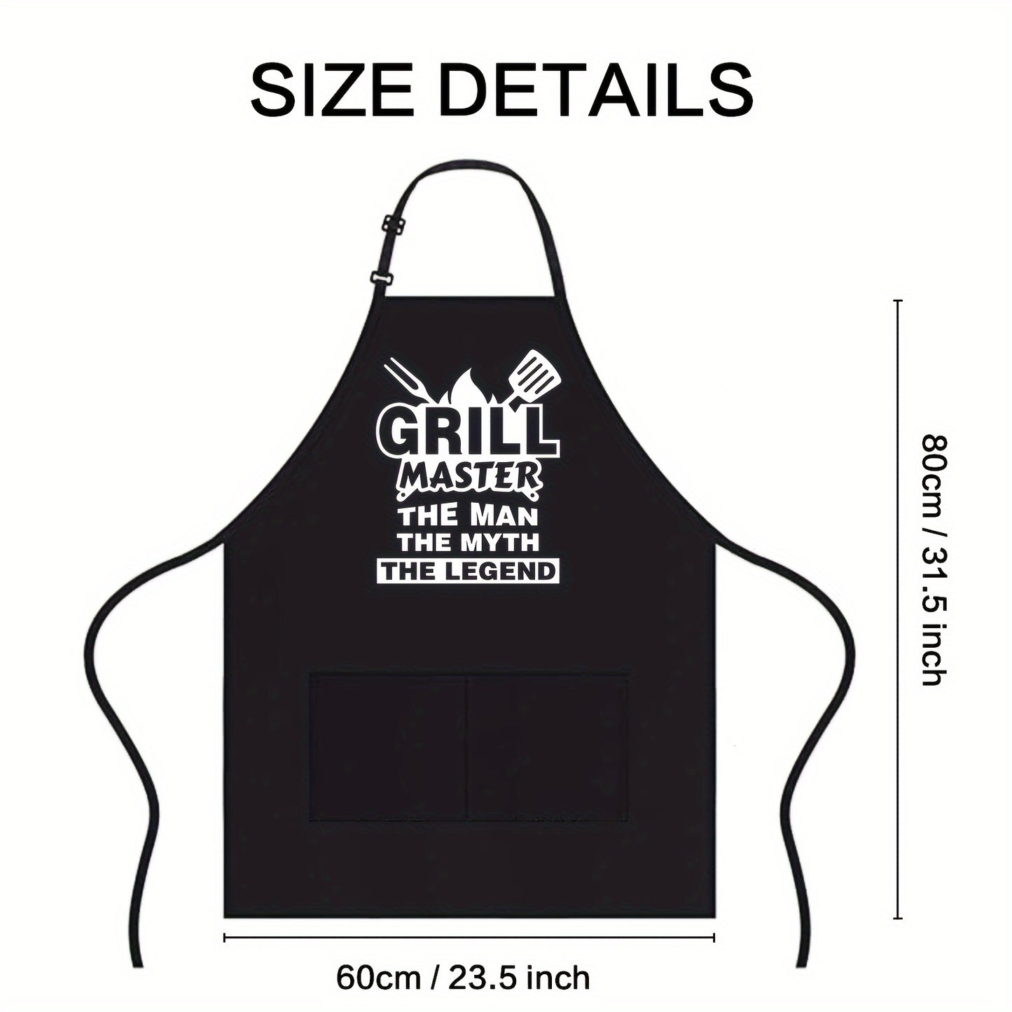 "Grill Master The Man, The Myth, The Legend” Apron – Adjustable Unisex Cooking & BBQ Apron with Pockets (23.5" x 31.5")