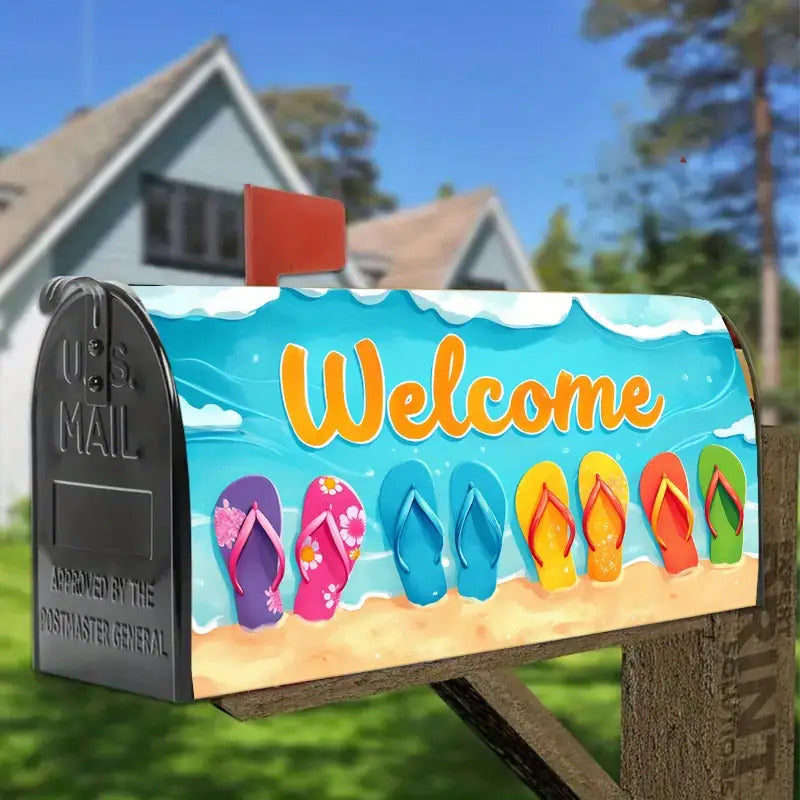 Tropical Flip-Flops Mailbox Cover – Adjustable Buckle, 18" x 21"