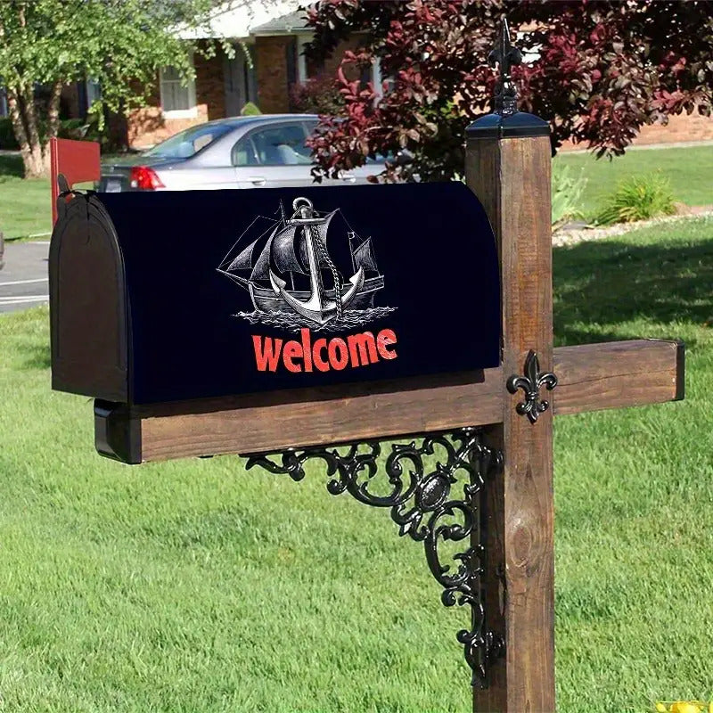 Nautical Sailboat “Welcome” Mailbox Cover – Adjustable Buckle, 18" x 21"