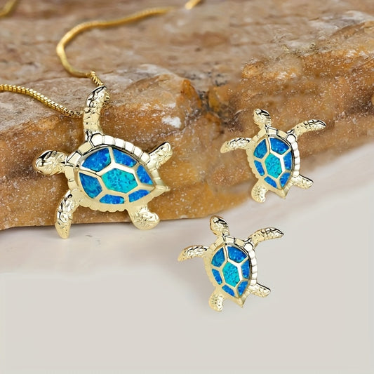 Sea Turtle Jewelry Set – Necklace + Matching Earrings (3-Piece Set)