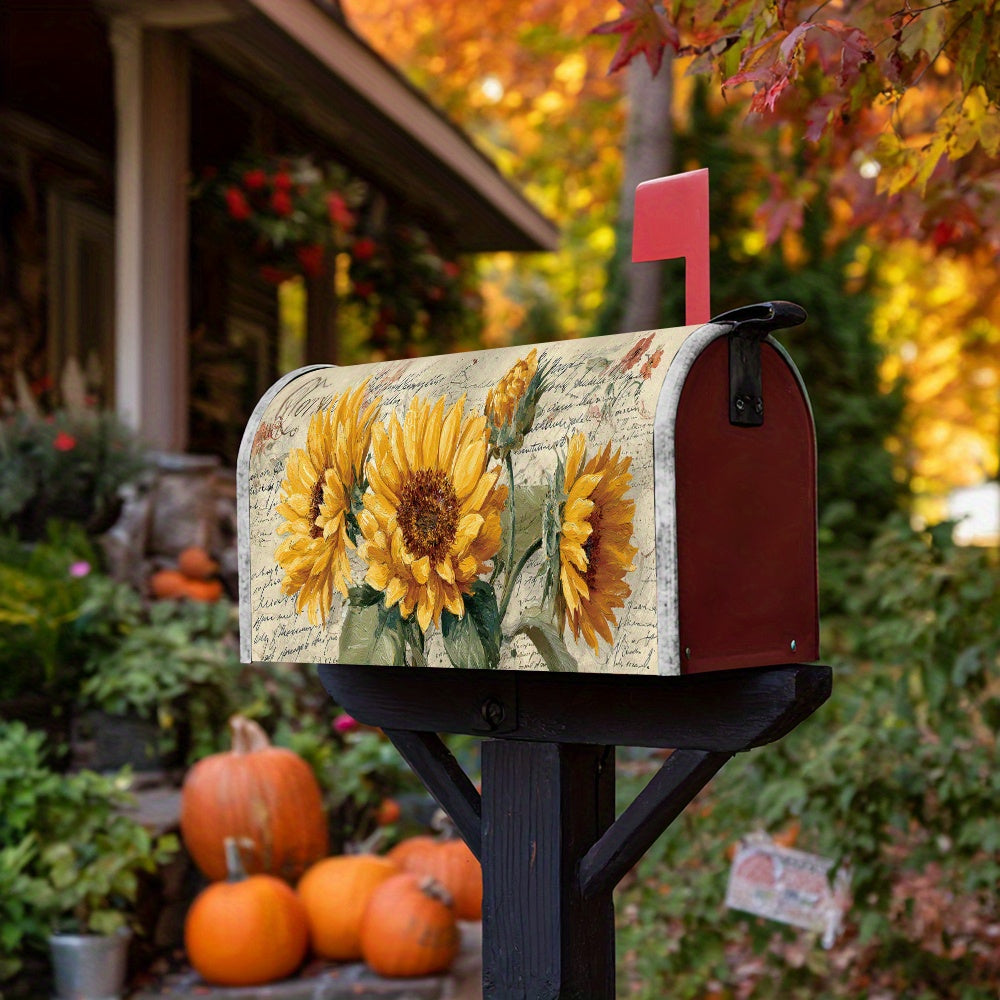 Vintage Sunflower Floral Mailbox Cover – Magnetic, 18" x 21"