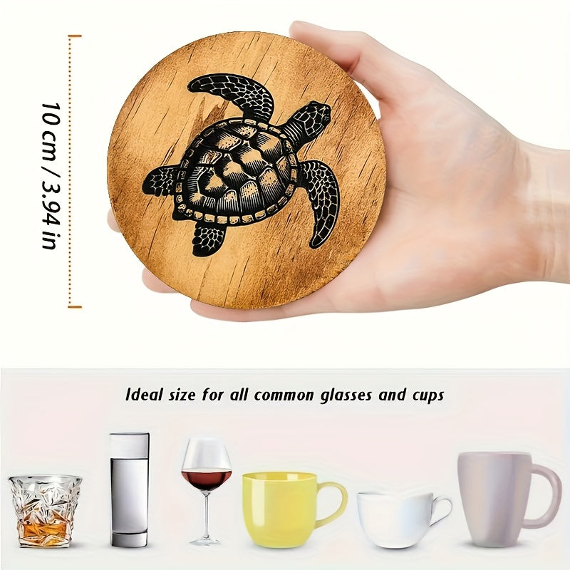 6-Piece Sea Turtle Wooden Coaster Set