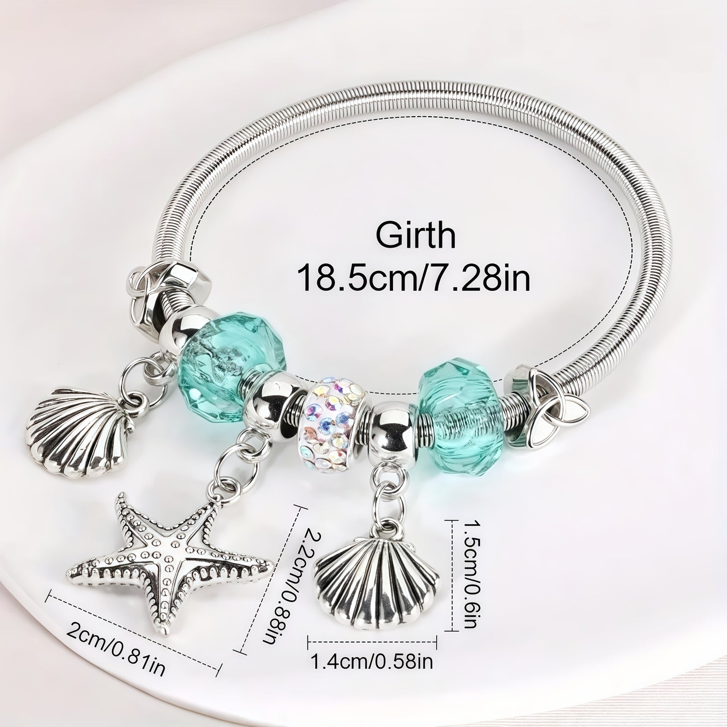 Stainless Steel Starfish & Seashell Bracelet