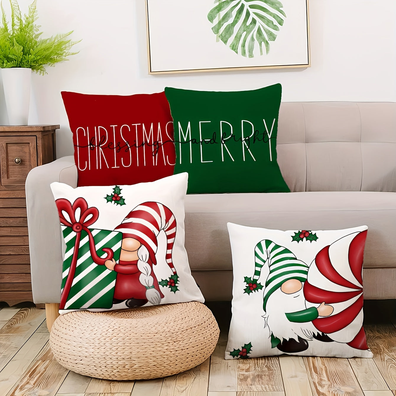 Festive Gnome Christmas Pillow Covers – 18x18" Soft Polyester