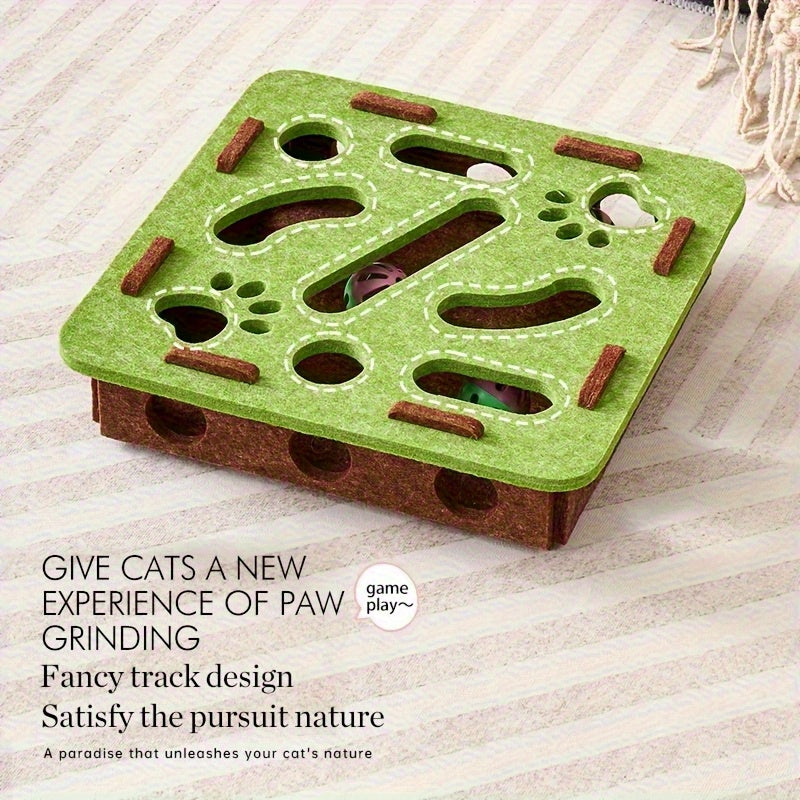 Interactive Cat Puzzle Toy with Maze Tunnel & Bell Ball – Durable Felt Construction