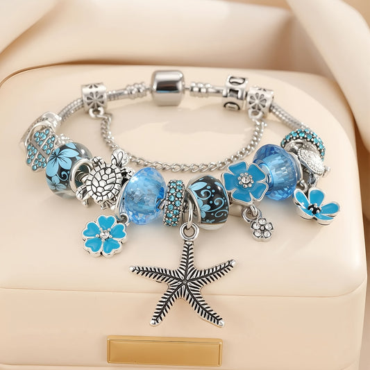 Starfish & Turtle Charm Bead Bracelet