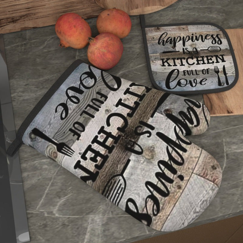 Wood Script Kitchen Set – Rustic, Heat-Resistant Oven Mitt & Potholder