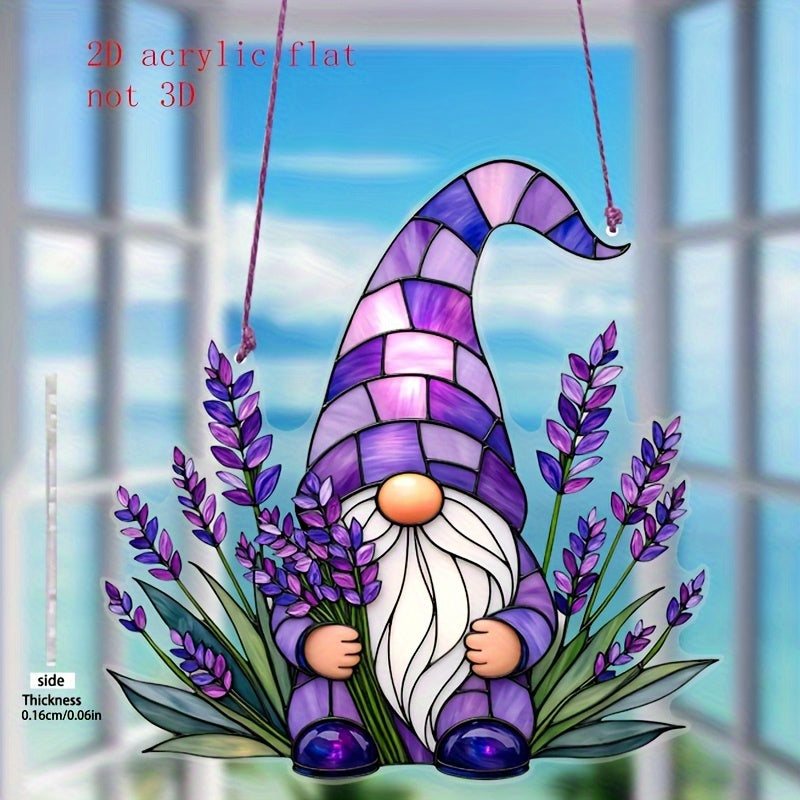 Lavender Gnome Acrylic Suncatcher – Window Hanging, 6"