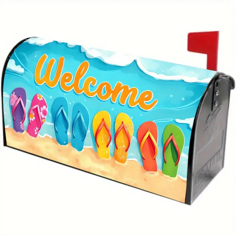 “Welcome” Multi-Color Flip-Flops Mailbox Cover – Tropical Design, 18.11x20.87" - Coastal Pillows Plus