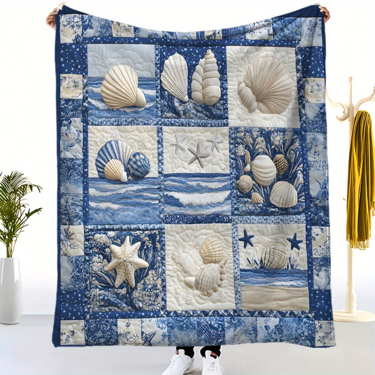 Nautical Seashell Flannel Quilt Throw – 51x59