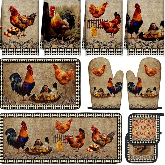 10-Piece Vintage Farmhouse Rooster Kitchen Set – Rustic Rooster Décor & Cooking Essentials