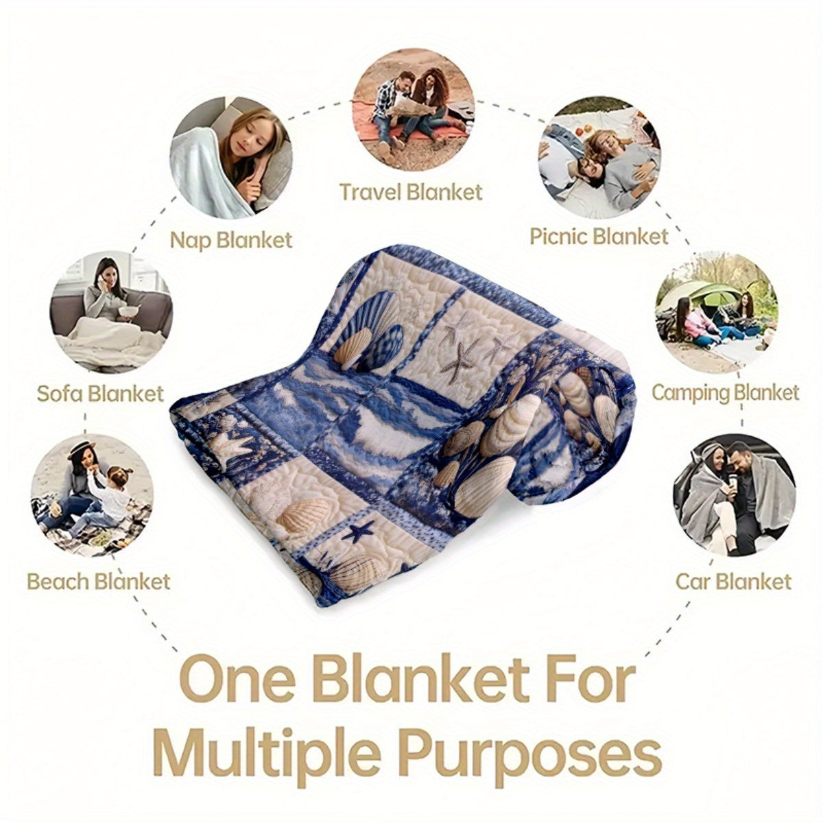 Nautical Seashell Flannel Quilt Throw – 51x59
