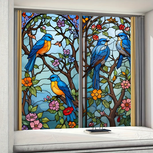 Bluebird & Floral Stained Glass Window Film