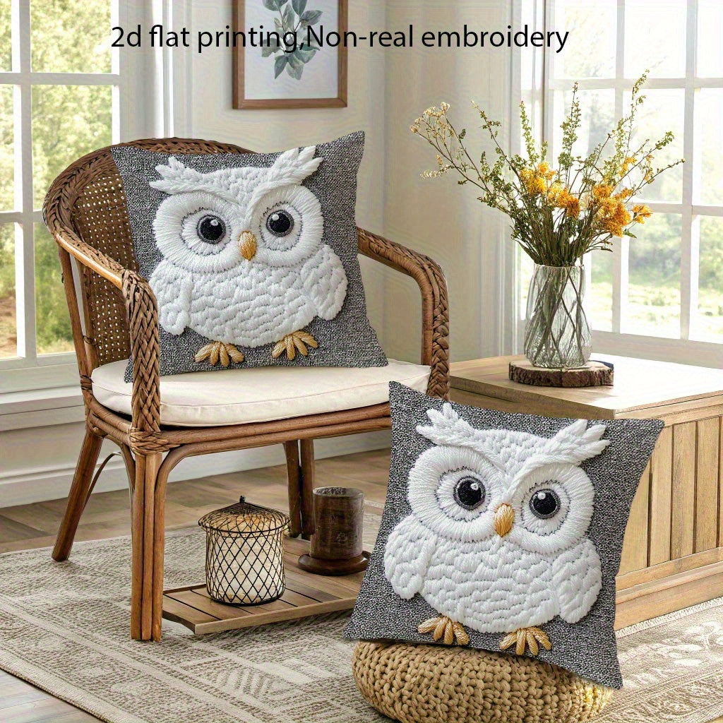 White Owl Pillow Cover – Farmhouse-Inspired Print Design, 16x16
