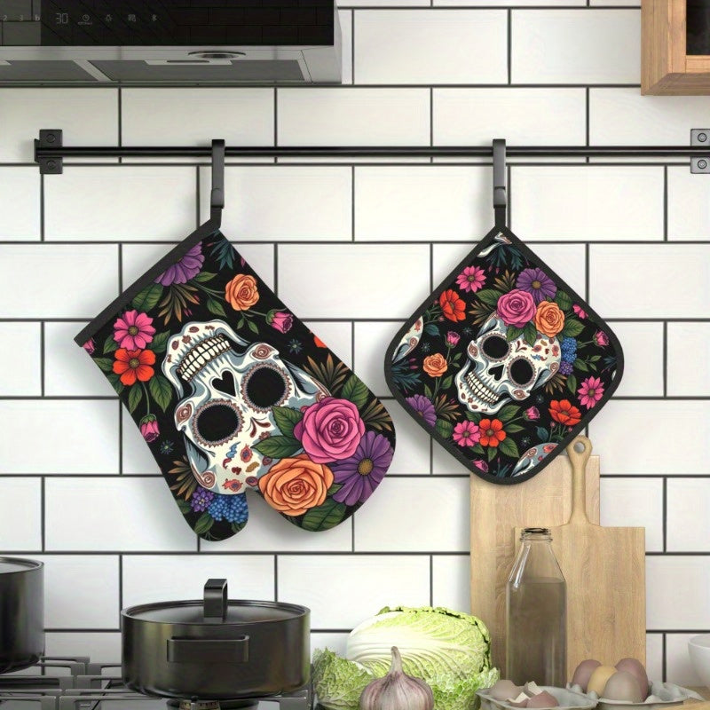 Day of the Dead Kitchen Set – Heat-Resistant Oven Mitt & Potholder