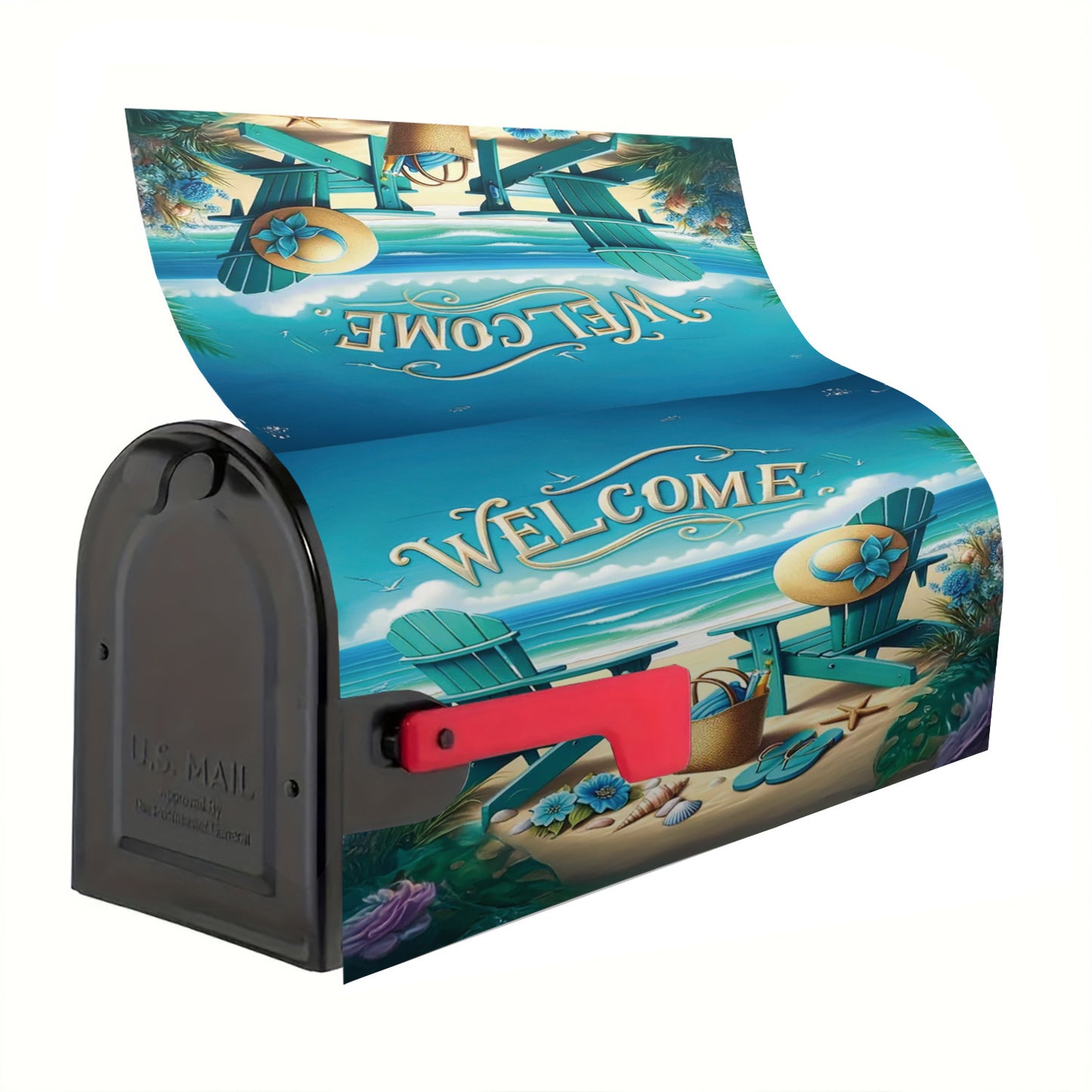 Tropical Beach Scene Mailbox Cover – Magnetic, 18" x 21"