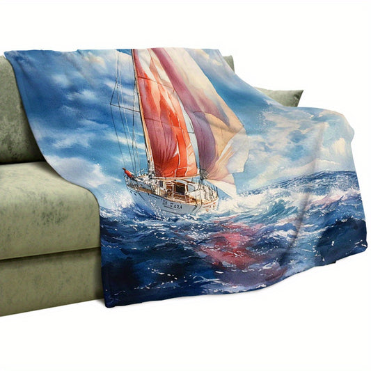 Rustic Sailboat Flannel Throw Blanket – 50"x60"