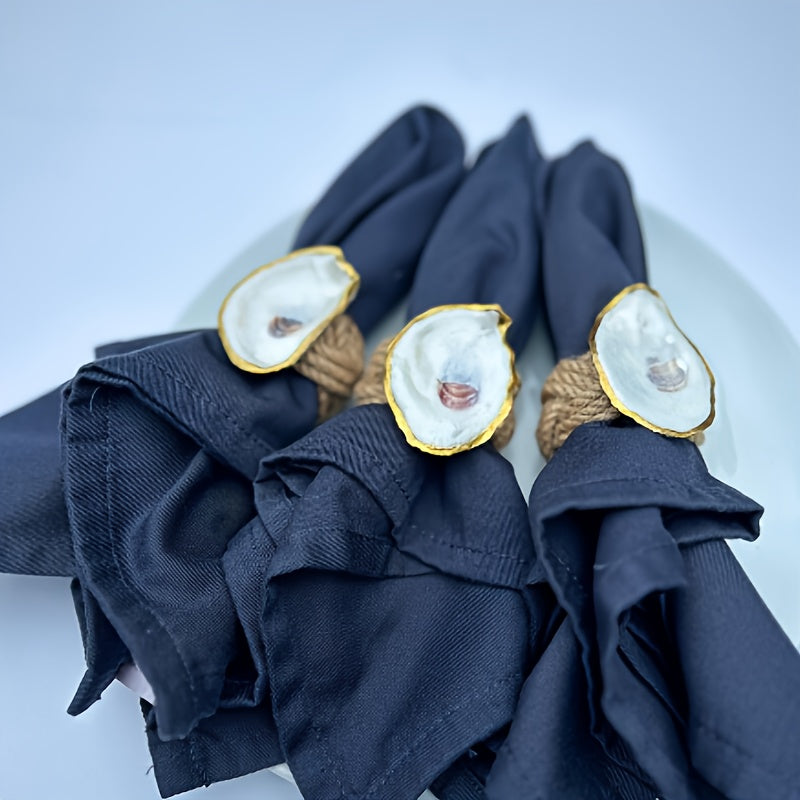 Organic Golden Oyster Wooden Napkin Rings – Coastal Table Decor, Set of 6