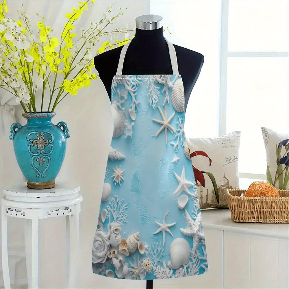 Turquoise Oceanic Coastal Apron – Heavy-Duty Linen, (21.65" x 26.77")