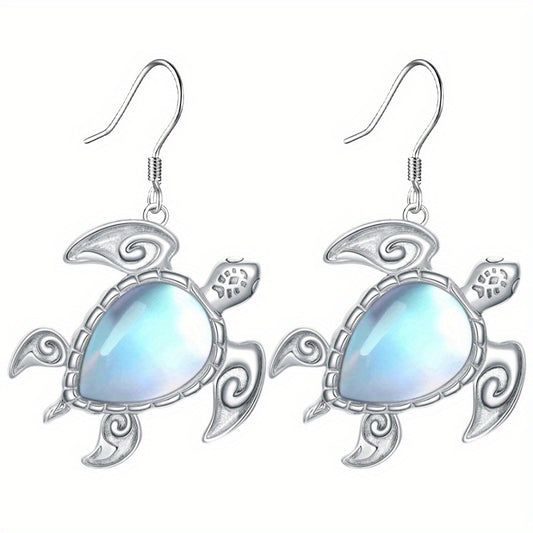 2-Piece Sea Turtle Pendant Earrings with Blue Gemstone