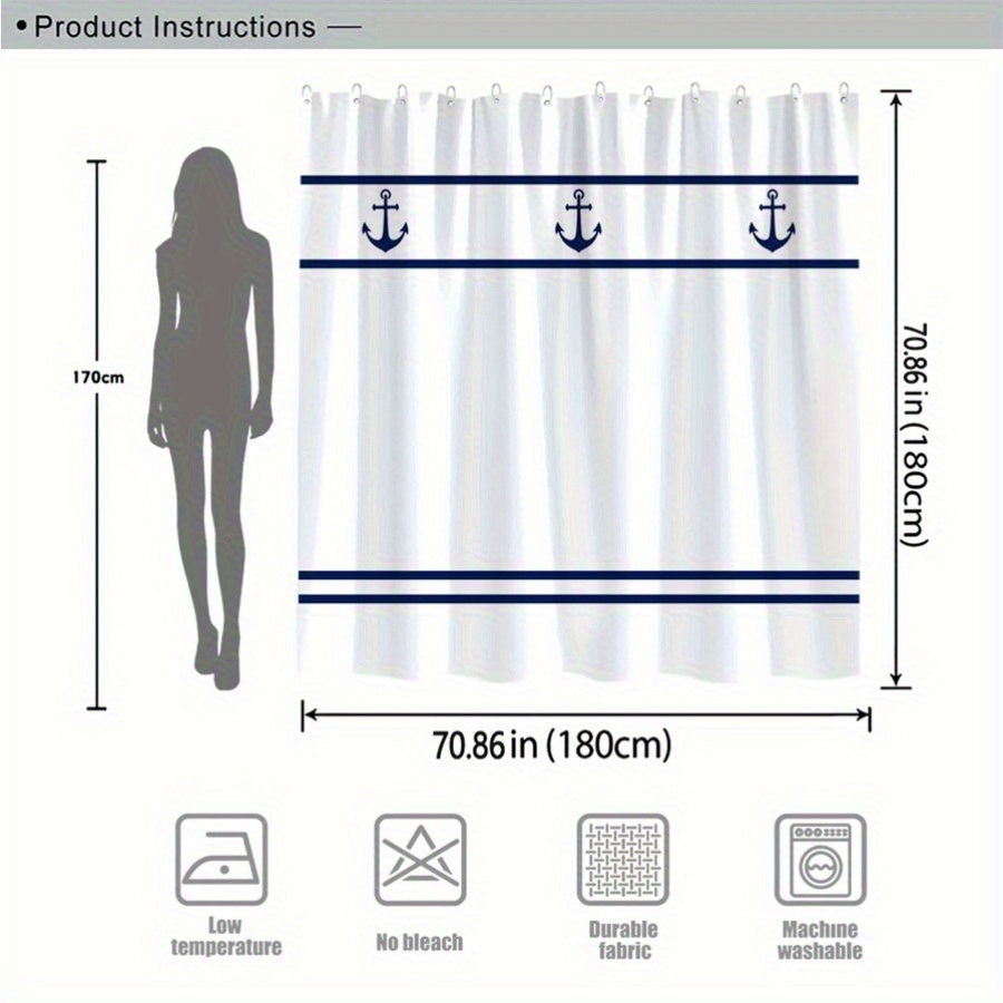 Nautical Anchor Stripe Shower Curtain – Navy & White