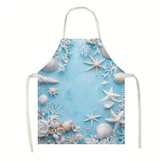 Turquoise Oceanic Coastal Apron – Heavy-Duty Linen, (21.65" x 26.77")