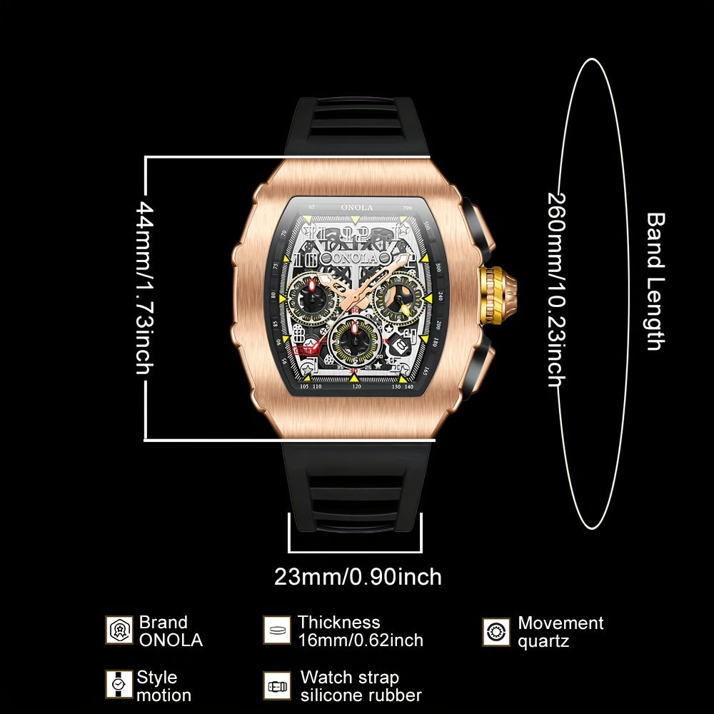 ONOLA Men’s Wine Barrel Quartz Watch – Luxury Chronograph with Date/Day/24H Indicator