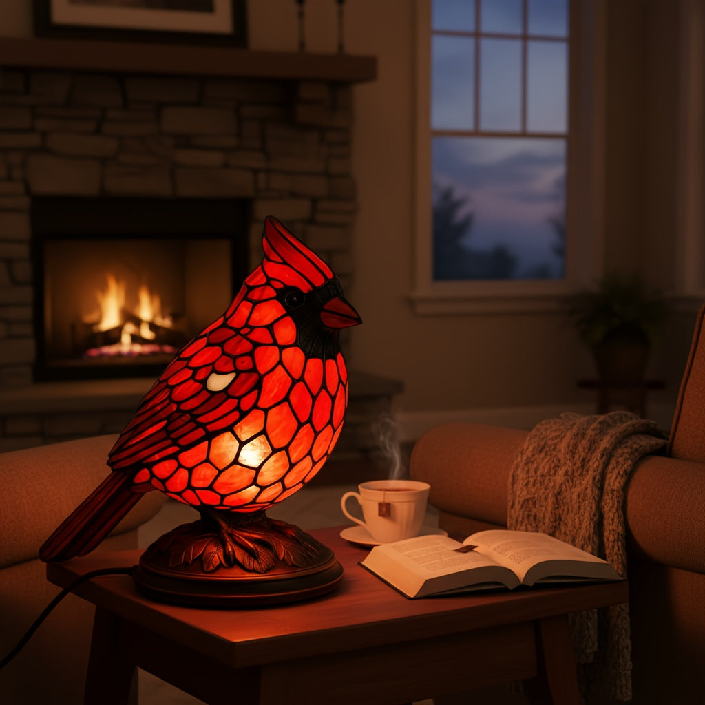 Red Cardinal Bird Lamp – Farmhouse Resin Table Light, 6.7"