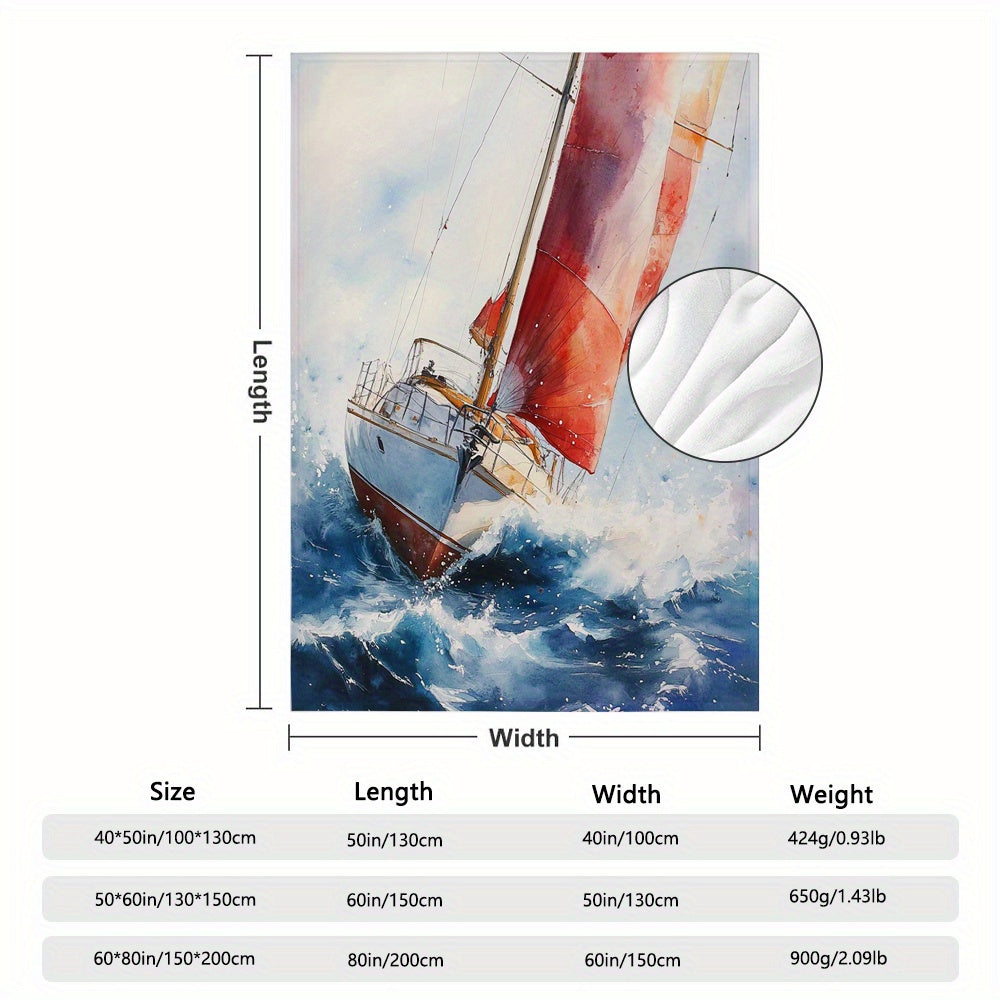 Watercolor Sailboat Flannel Throw – 50x60