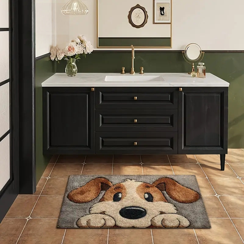 Dog-Patterned Faux Cashmere Bath Mat, 20x32"