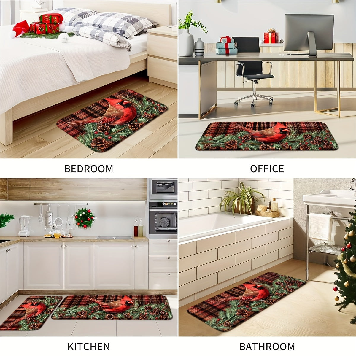 Cardinal & Pine Branch Plaid Holiday Mat or Runner – 2x3', 1.5x4'