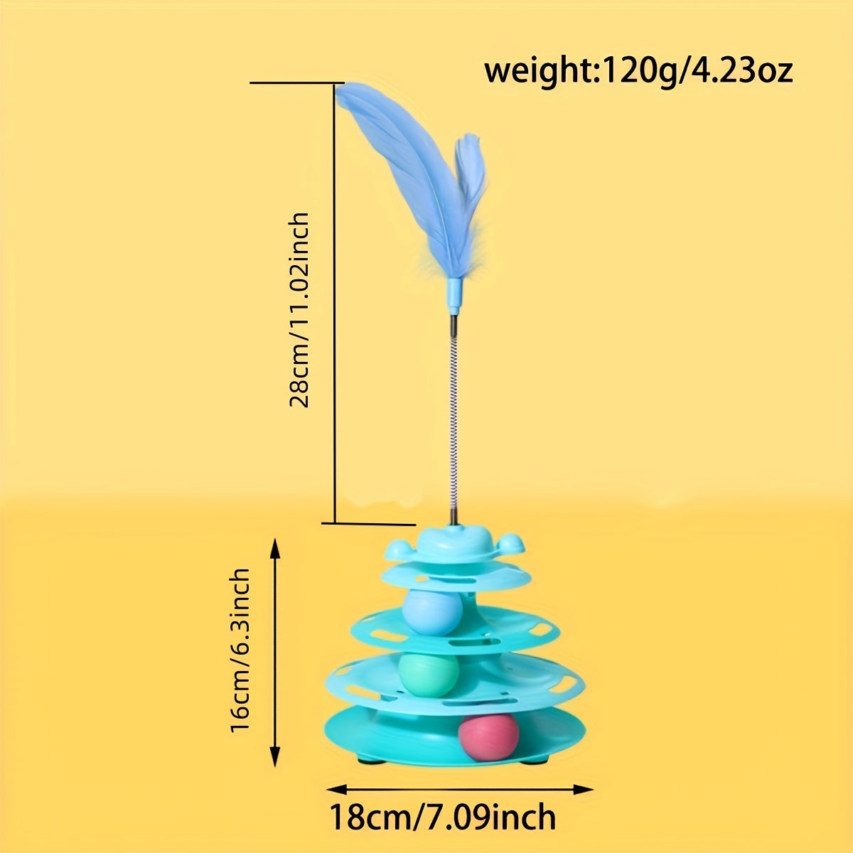 Interactive 4-Layer Cat Toy with Green Nylon Feather Teaser