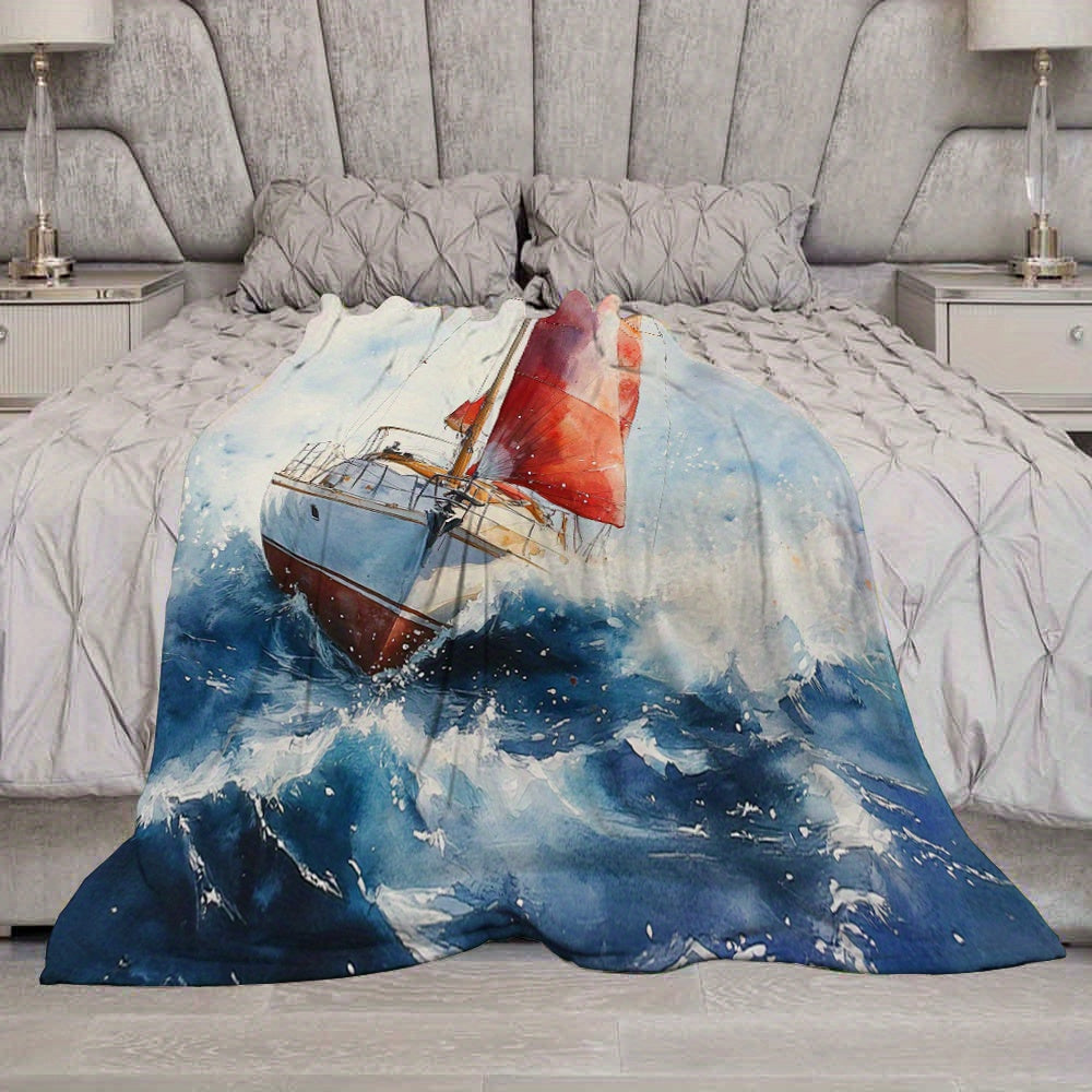 Watercolor Sailboat Flannel Throw – 50x60